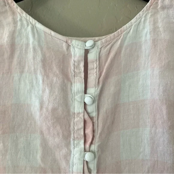 J.Jill Linen Pink/White Tablecloth Plaid Button Back Blouse Sleeveless Size L - Picture 7 of 8
